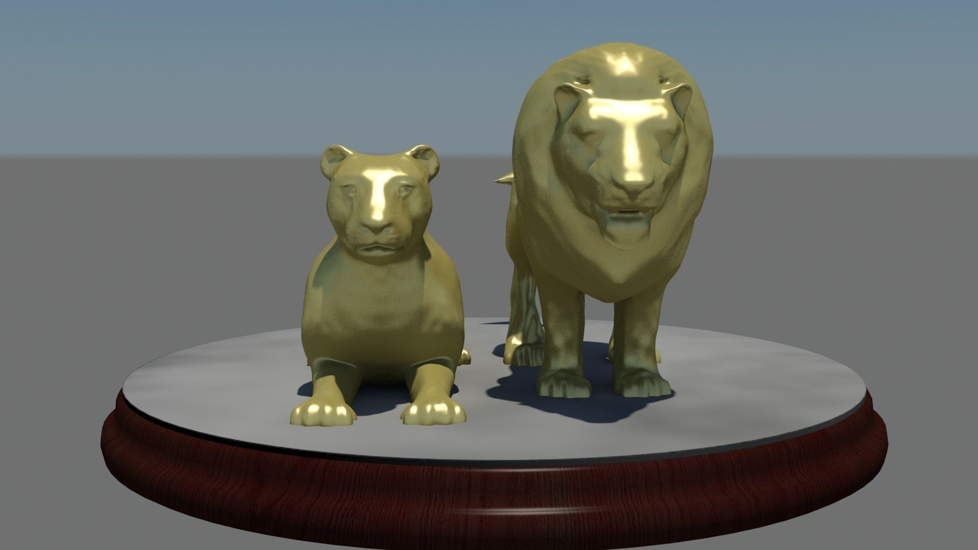 Male and female lions on base 3D print model_1