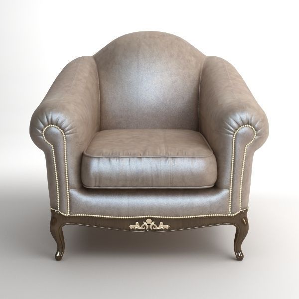 Traditional Style Leather Armchair 3D model_1