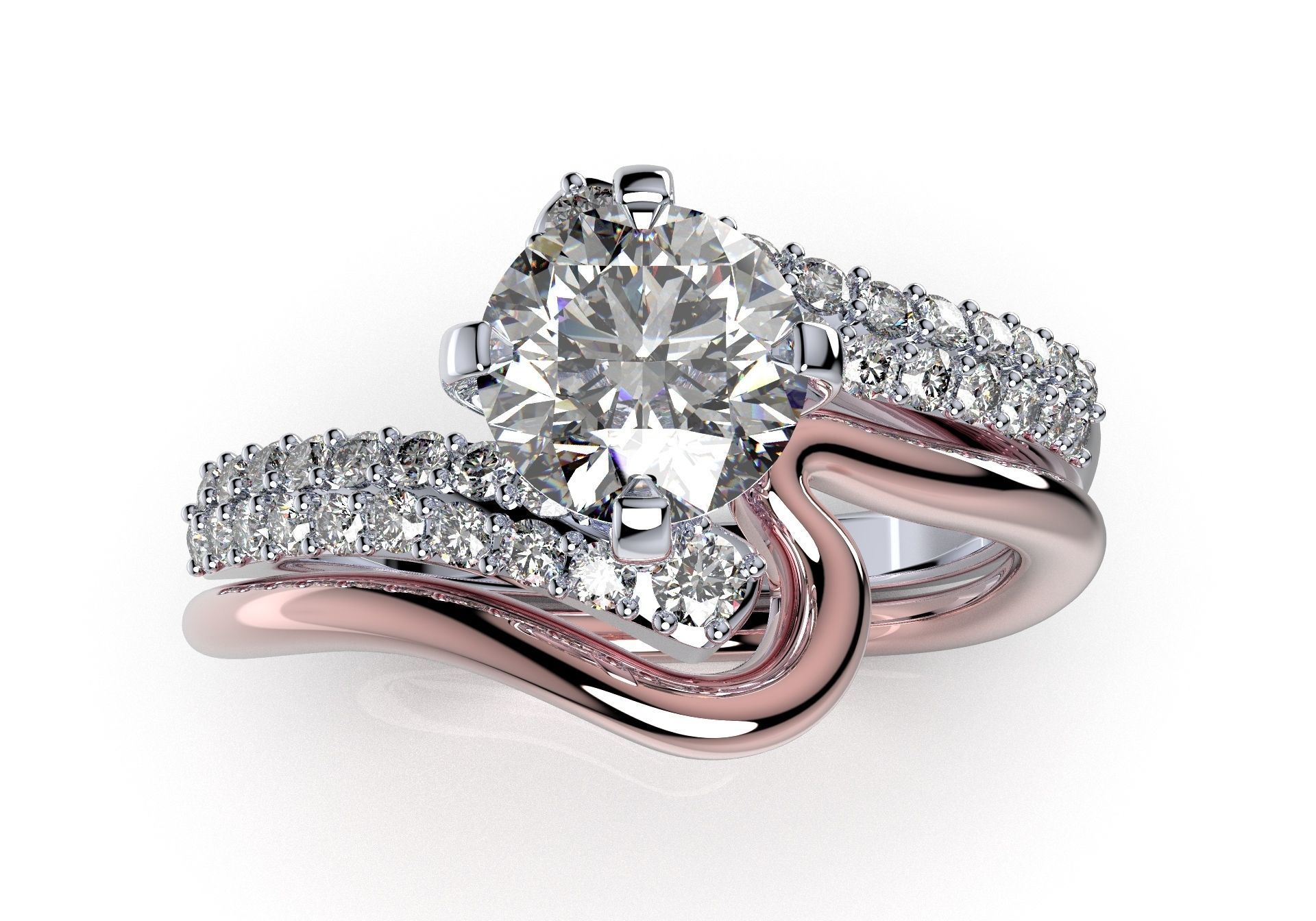 Bridal Set Ring With Matching Band CAD Design-PI0003-SBW 3D print model_13