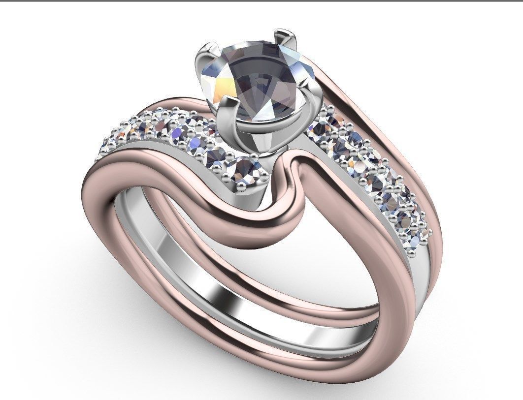 Bridal Set Ring With Matching Band CAD Design-PI0003-SBW 3D print model_35