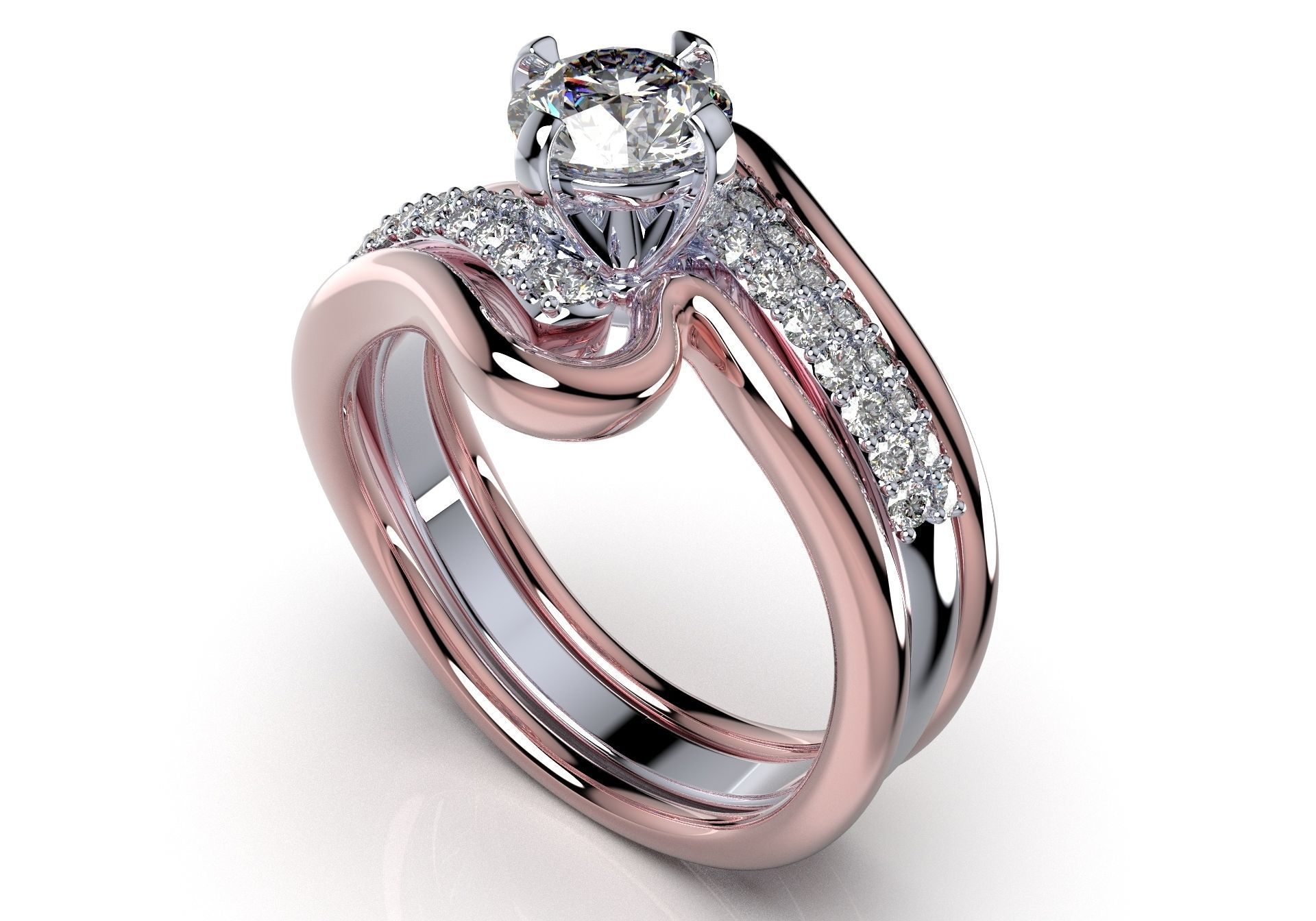 Bridal Set Ring With Matching Band CAD Design-PI0003-SBW 3D print model_4