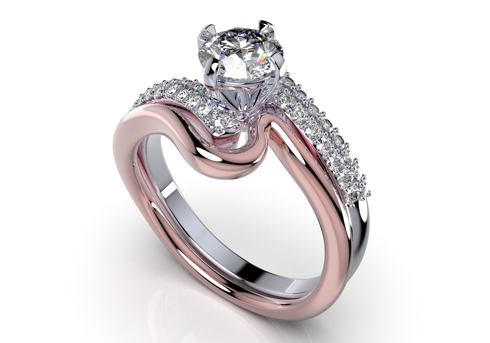 Bridal Set Ring With Matching Band CAD Design-PI0003-SBW 3D print model_10