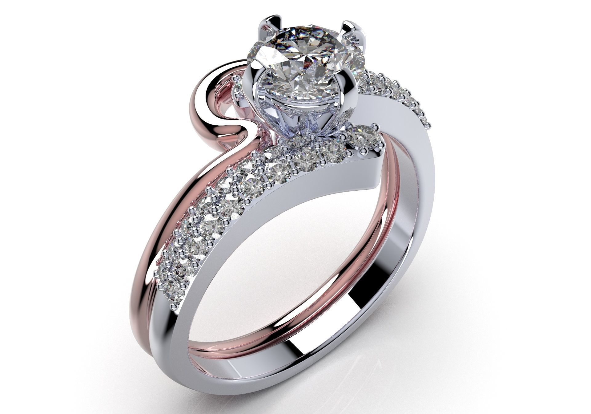 Bridal Set Ring With Matching Band CAD Design-PI0003-SBW 3D print model_11