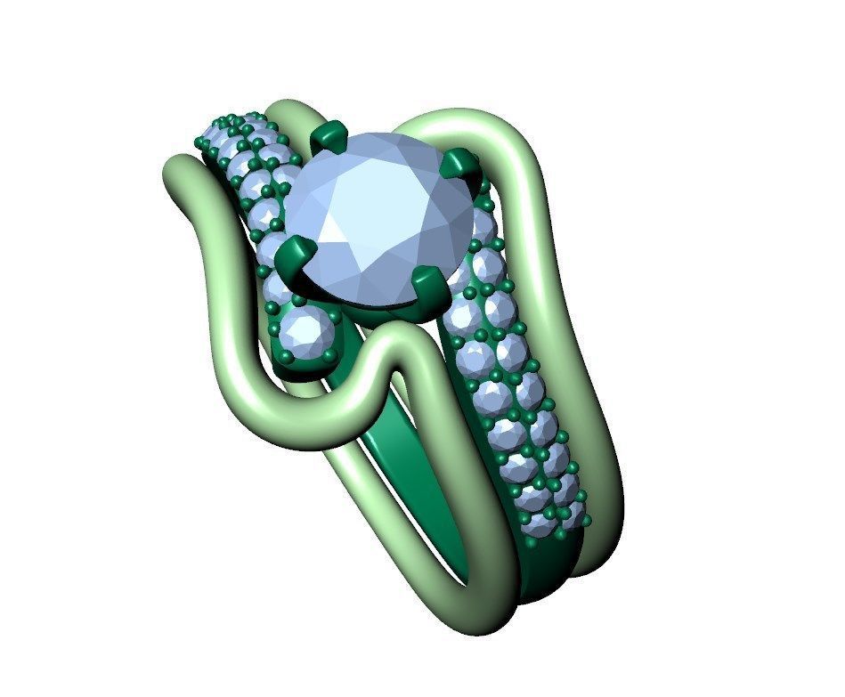 Bridal Set Ring With Matching Band CAD Design-PI0003-SBW 3D print model_25