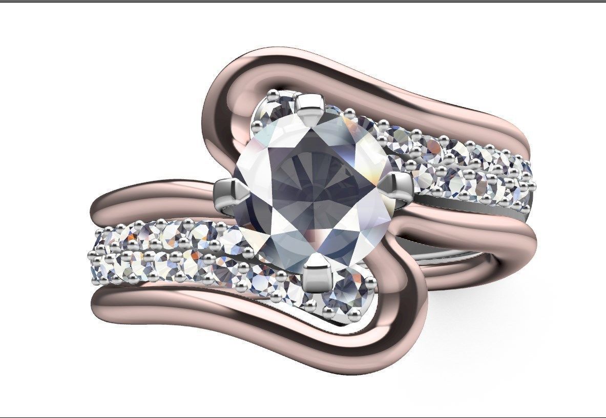 Bridal Set Ring With Matching Band CAD Design-PI0003-SBW 3D print model_37