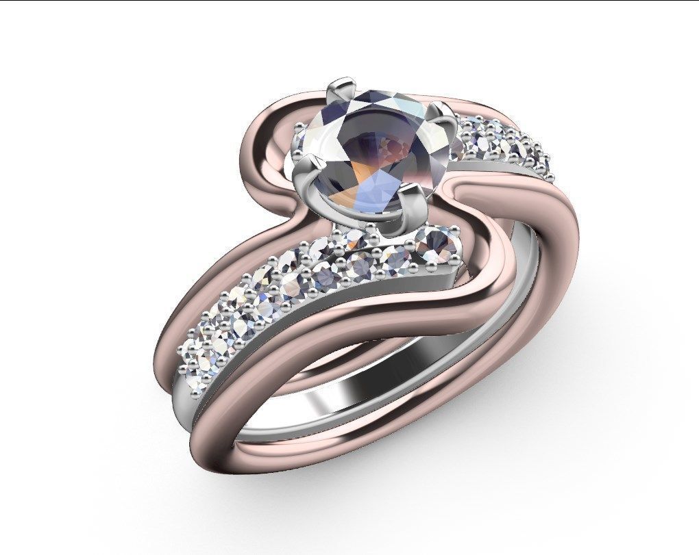 Bridal Set Ring With Matching Band CAD Design-PI0003-SBW 3D print model_16