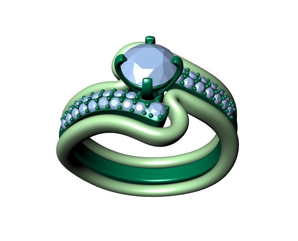 Bridal Set Ring With Matching Band CAD Design-PI0003-SBW 3D print model_19