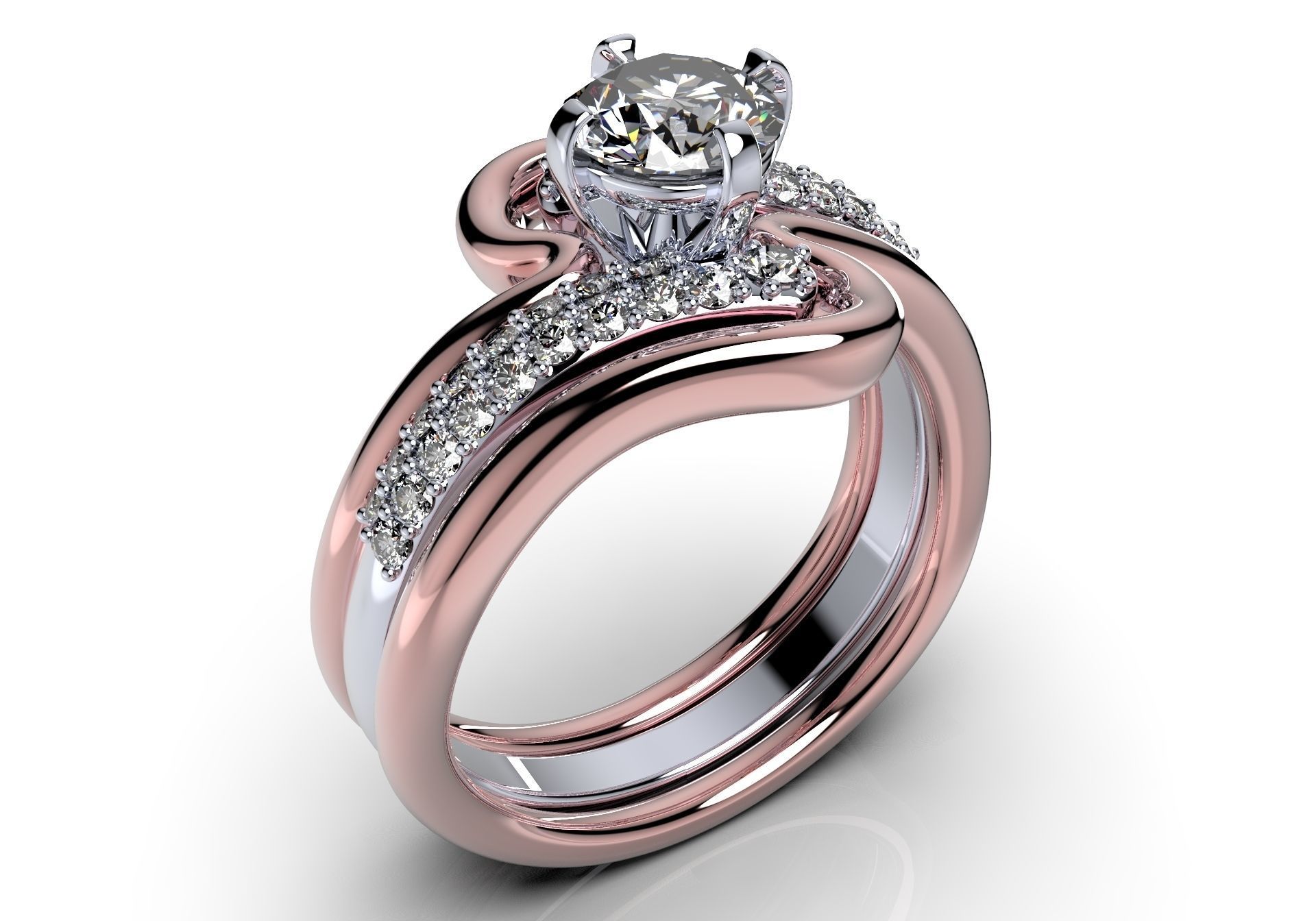 Bridal Set Ring With Matching Band CAD Design-PI0003-SBW 3D print model_3