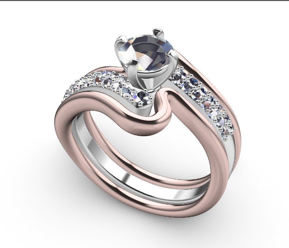 Bridal Set Ring With Matching Band CAD Design-PI0003-SBW 3D print model_14