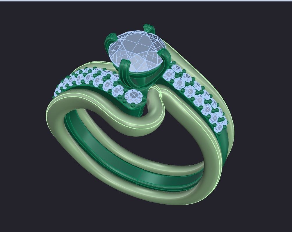 Bridal Set Ring With Matching Band CAD Design-PI0003-SBW 3D print model_26