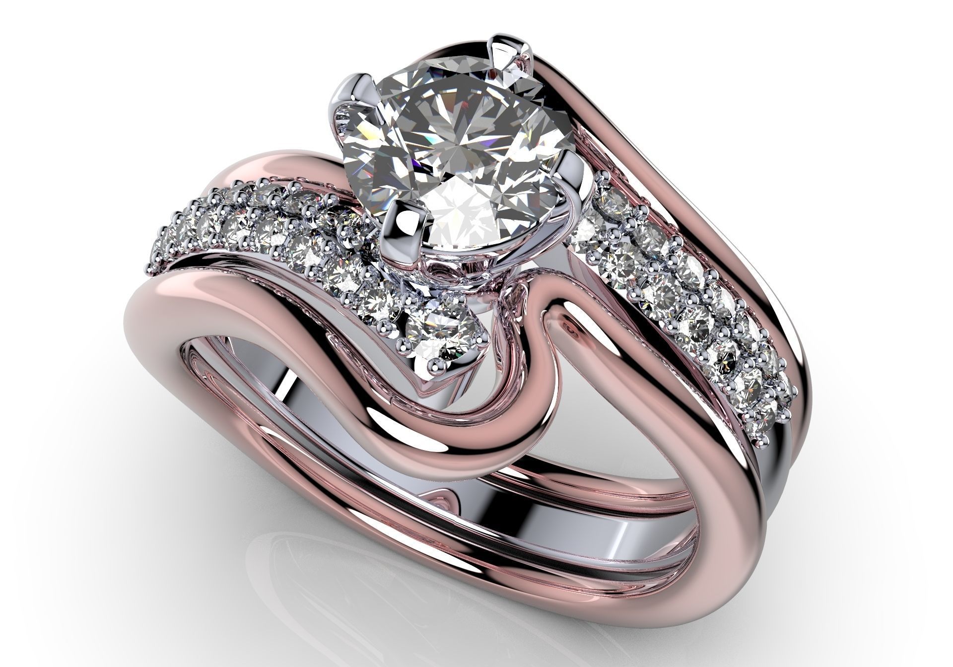 Bridal Set Ring With Matching Band CAD Design-PI0003-SBW 3D print model_2