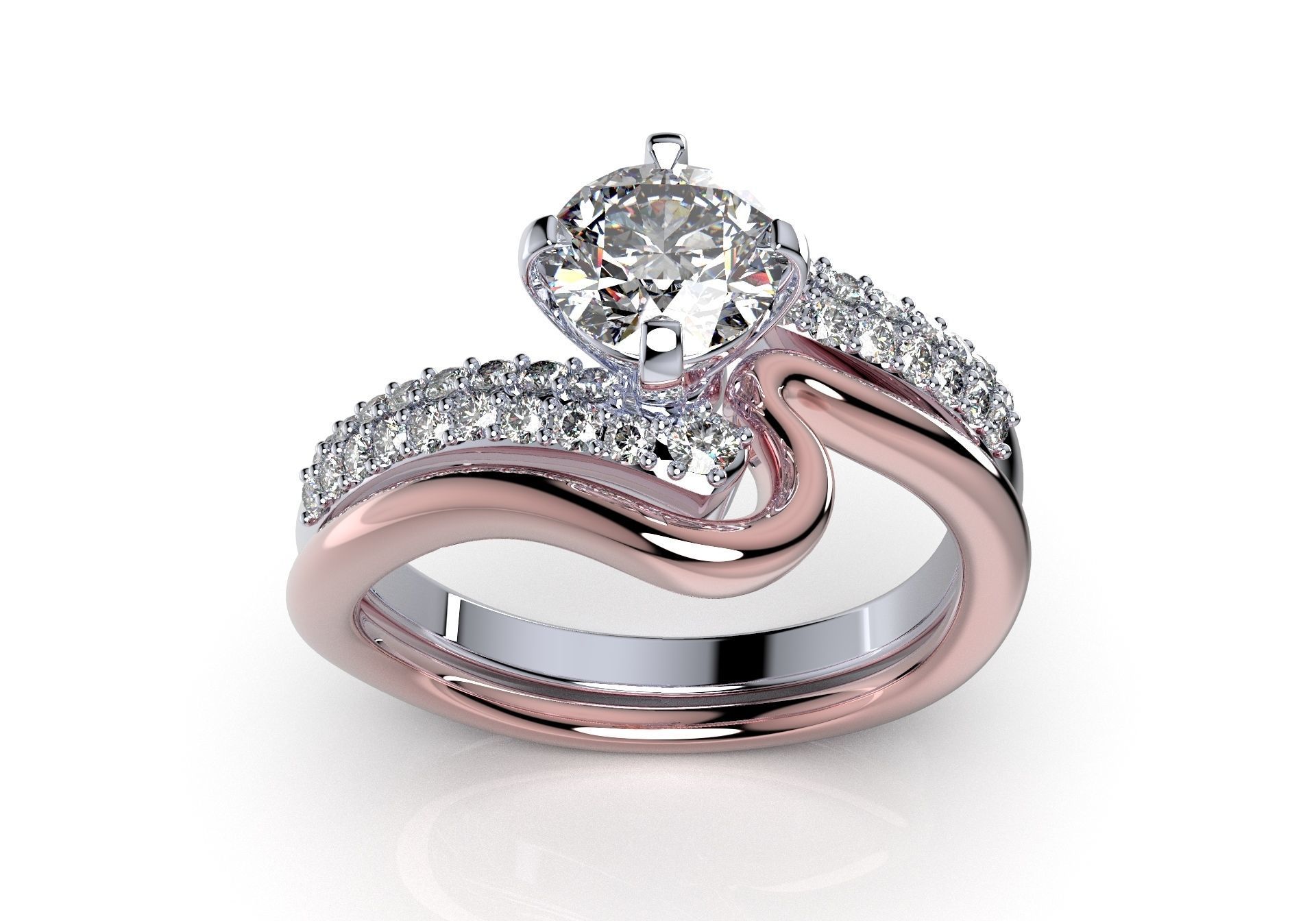 Bridal Set Ring With Matching Band CAD Design-PI0003-SBW 3D print model_8