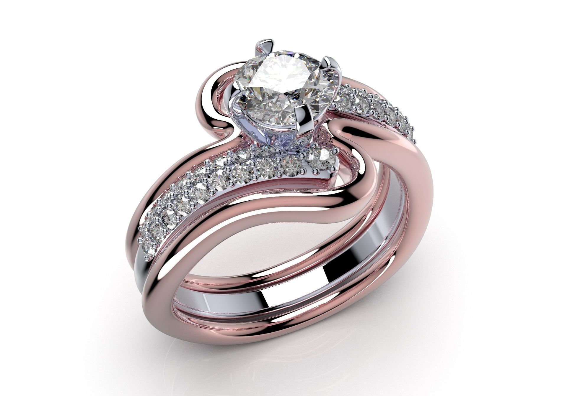 Bridal Set Ring With Matching Band CAD Design-PI0003-SBW 3D print model_7