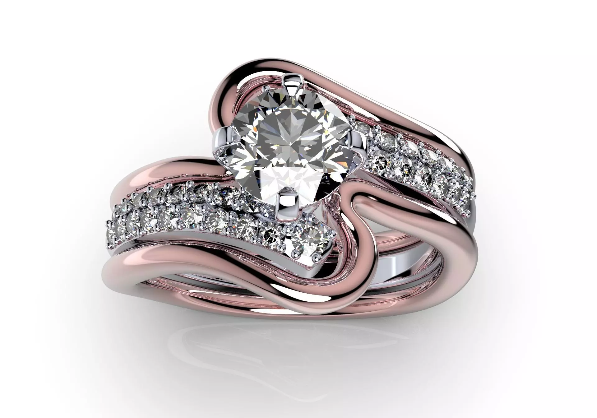 Bridal Set Ring With Matching Band CAD Design-PI0003-SBW 3D print model_0