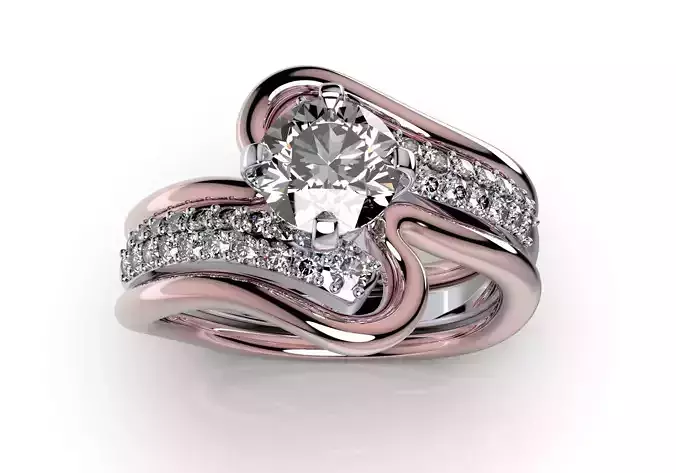 Bridal Set Ring With Matching Band CAD Design-PI0003-SBW 3D print model