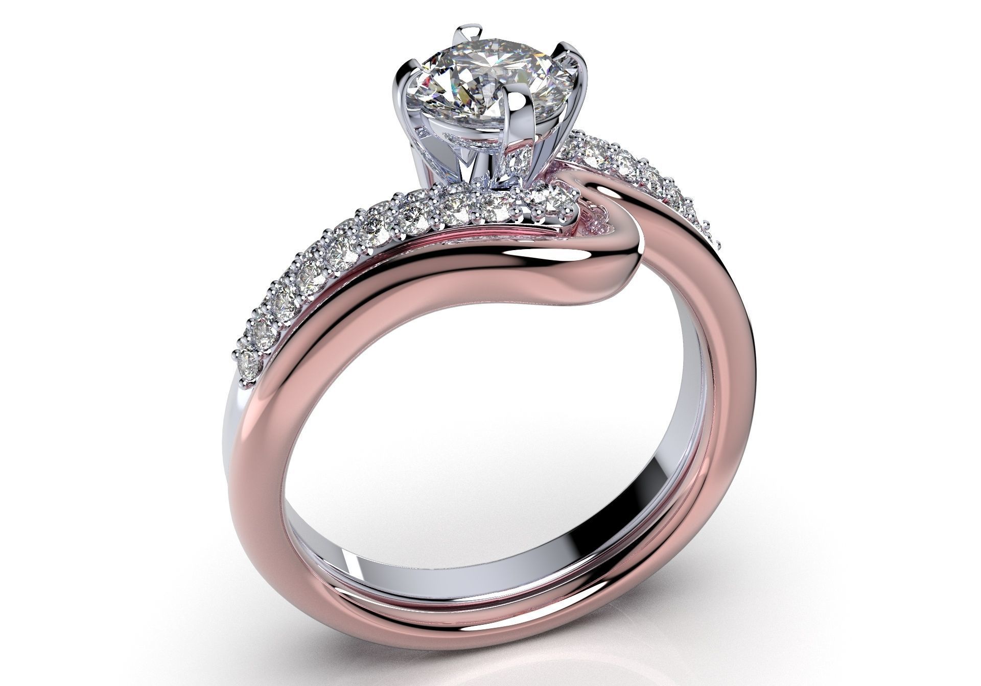 Bridal Set Ring With Matching Band CAD Design-PI0003-SBW 3D print model_12