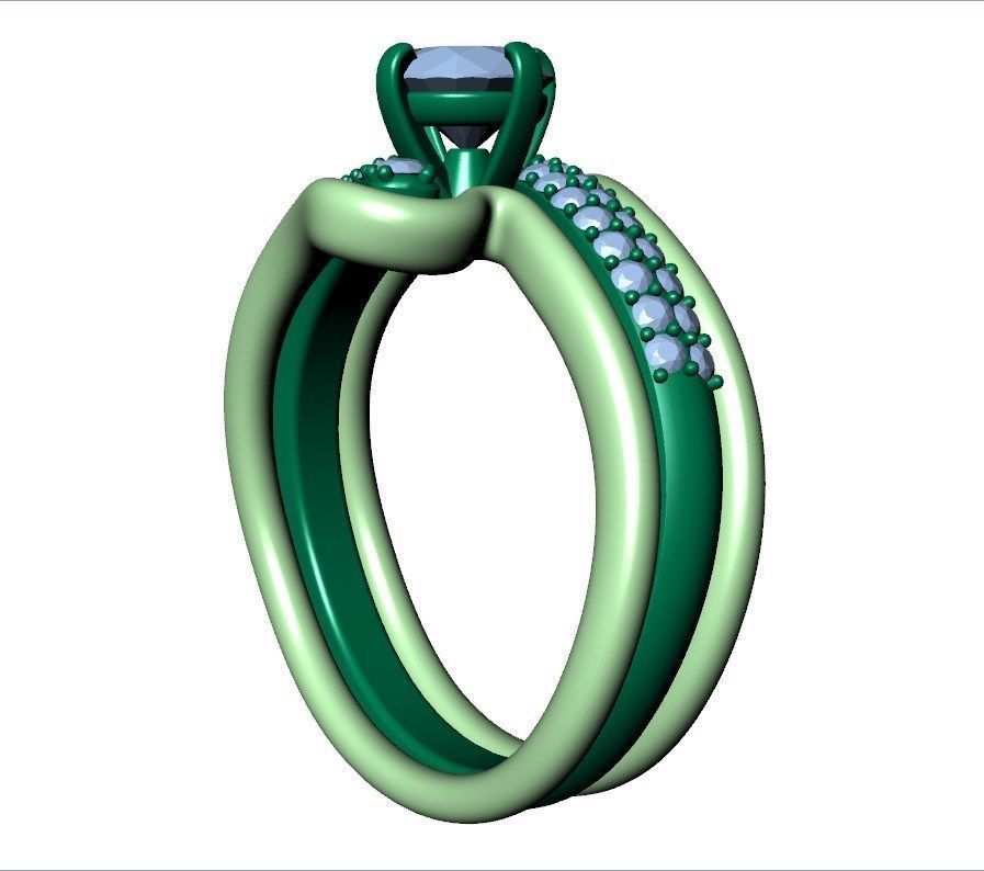 Bridal Set Ring With Matching Band CAD Design-PI0003-SBW 3D print model_34