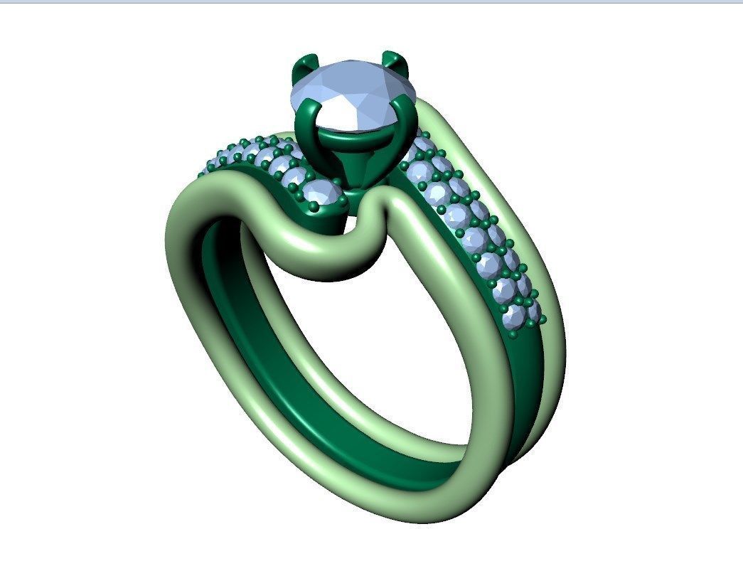 Bridal Set Ring With Matching Band CAD Design-PI0003-SBW 3D print model_27