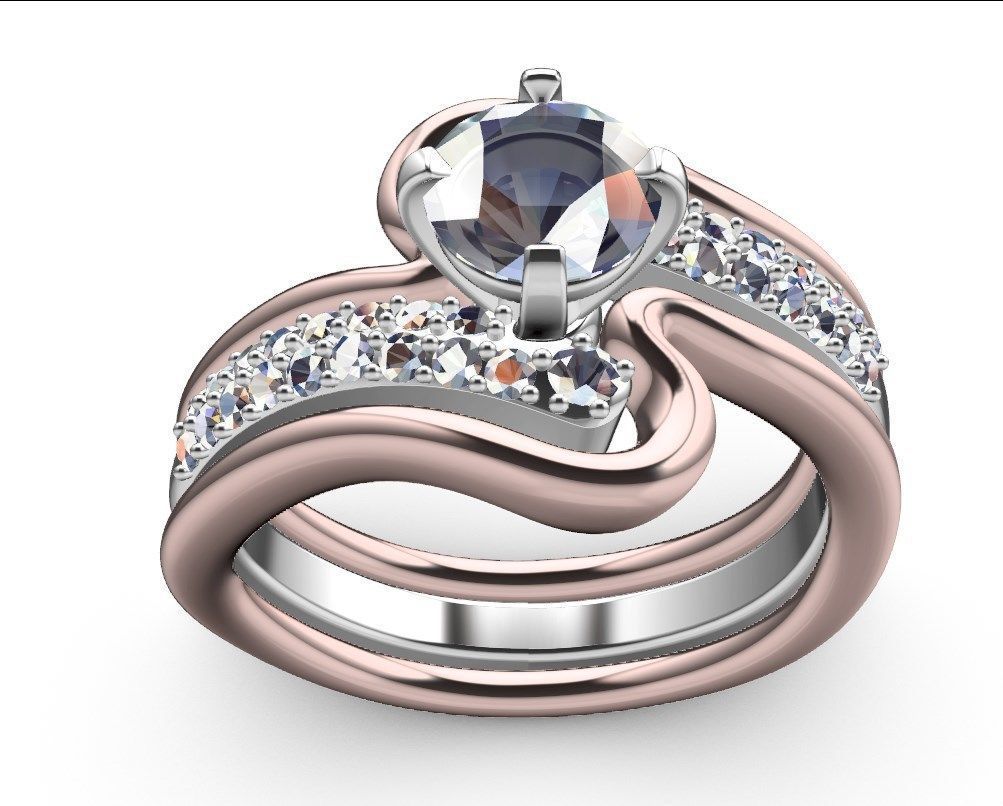 Bridal Set Ring With Matching Band CAD Design-PI0003-SBW 3D print model_17