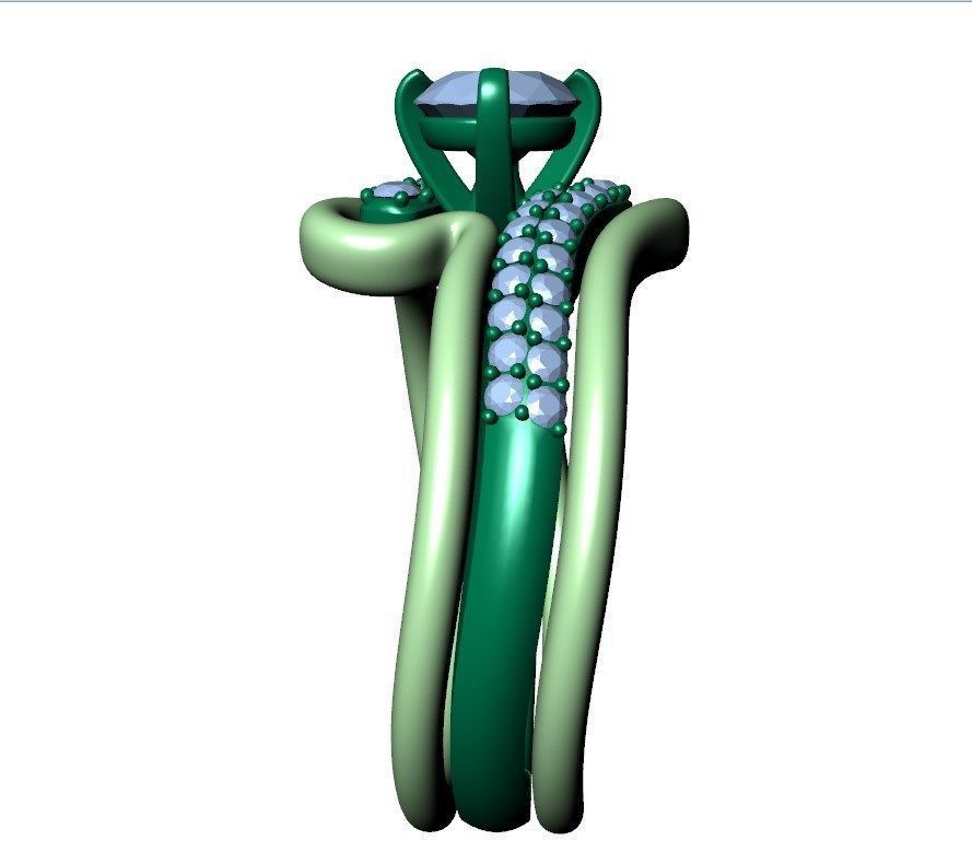 Bridal Set Ring With Matching Band CAD Design-PI0003-SBW 3D print model_28