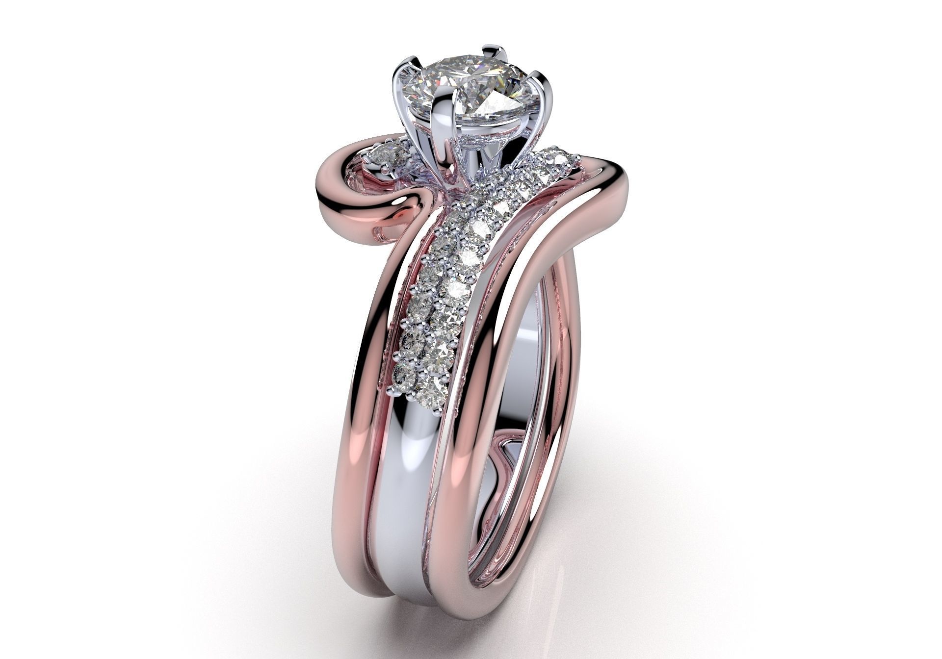 Bridal Set Ring With Matching Band CAD Design-PI0003-SBW 3D print model_5