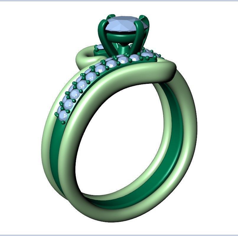 Bridal Set Ring With Matching Band CAD Design-PI0003-SBW 3D print model_22