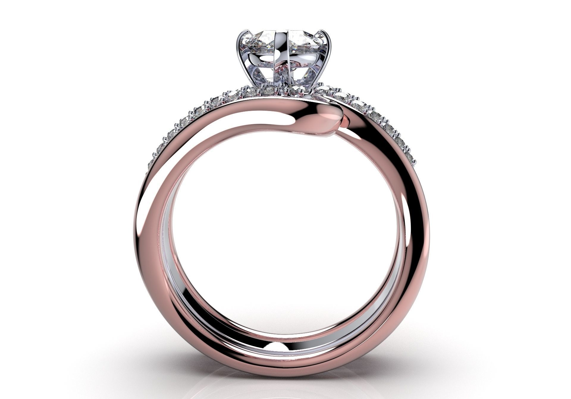 Bridal Set Ring With Matching Band CAD Design-PI0003-SBW 3D print model_6