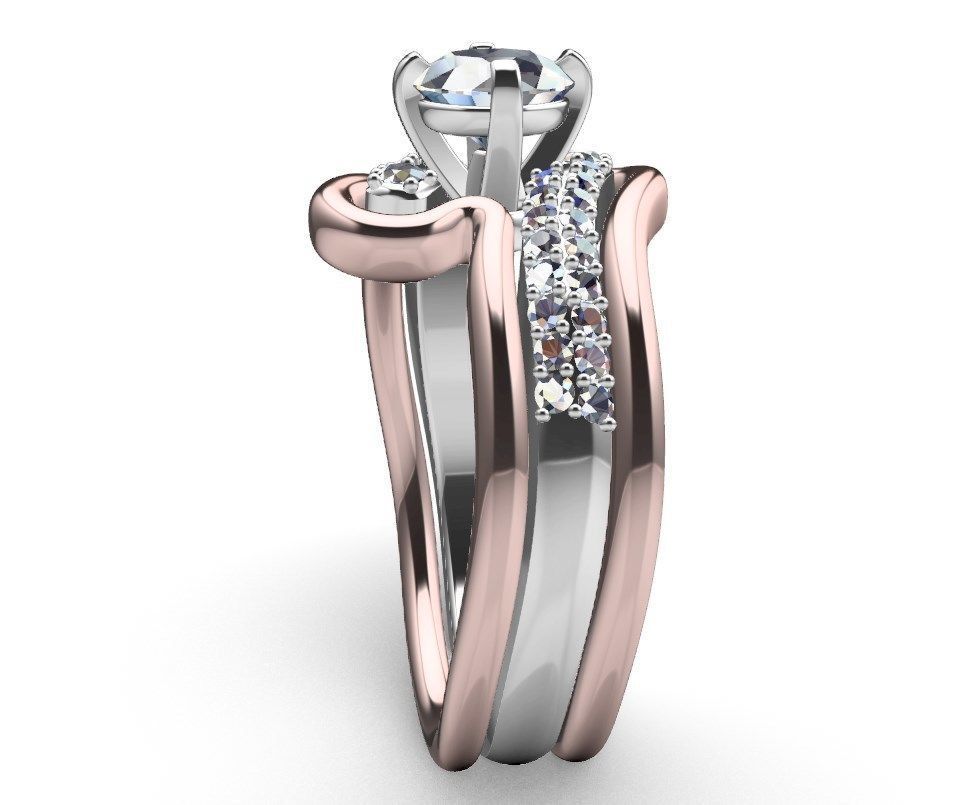 Bridal Set Ring With Matching Band CAD Design-PI0003-SBW 3D print model_40
