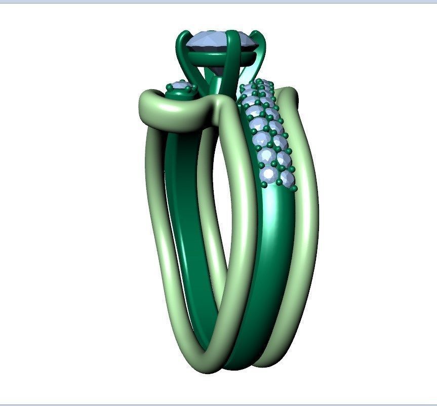 Bridal Set Ring With Matching Band CAD Design-PI0003-SBW 3D print model_21