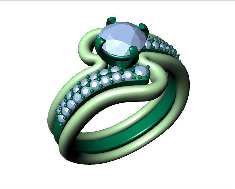 Bridal Set Ring With Matching Band CAD Design-PI0003-SBW 3D print model_20