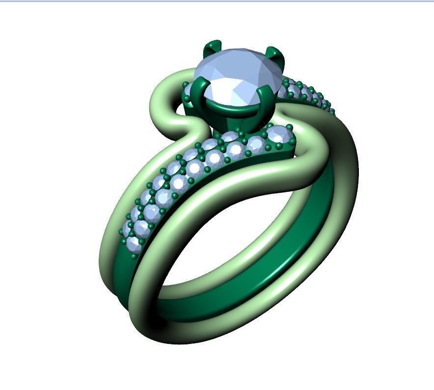 Bridal Set Ring With Matching Band CAD Design-PI0003-SBW 3D print model_31