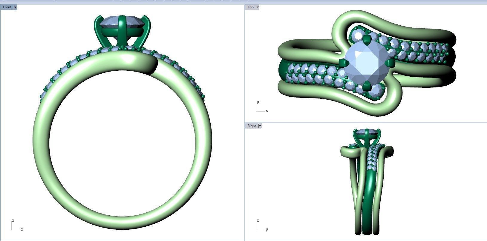 Bridal Set Ring With Matching Band CAD Design-PI0003-SBW 3D print model_36