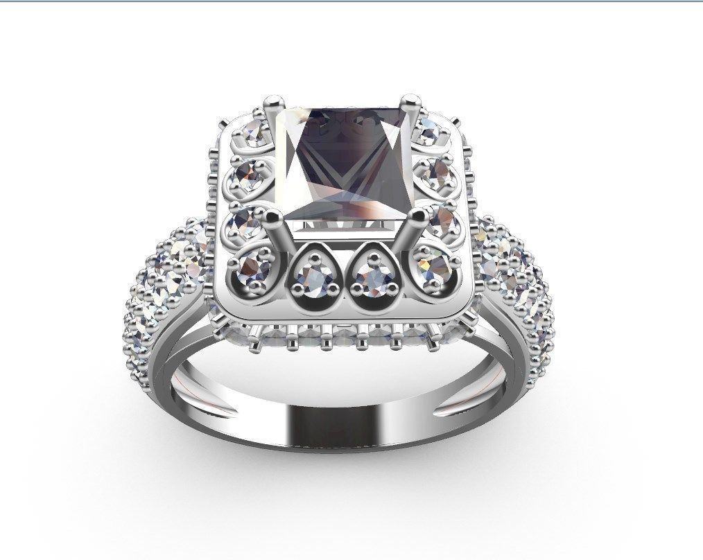 Princess Cut Diamond Halo Engagement Ring CAD-RPSV002 3D print model_56