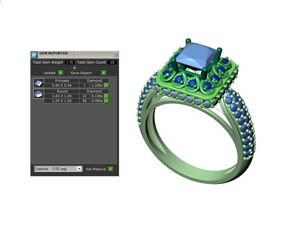 Princess Cut Diamond Halo Engagement Ring CAD-RPSV002 3D print model_36