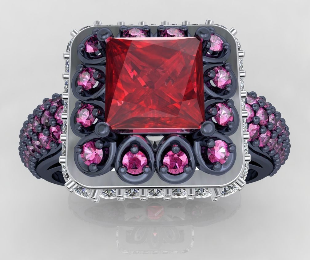 Princess Cut Diamond Halo Engagement Ring CAD-RPSV002 3D print model_30