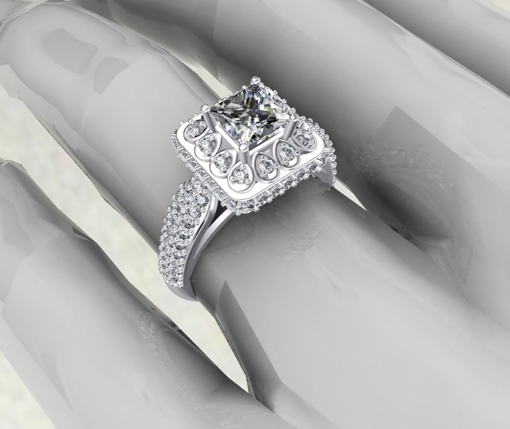 Princess Cut Diamond Halo Engagement Ring CAD-RPSV002 3D print model_27