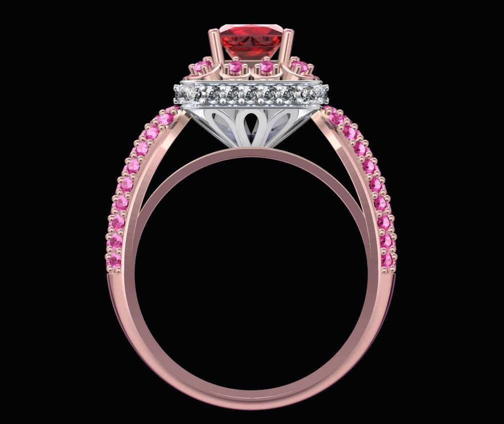 Princess Cut Diamond Halo Engagement Ring CAD-RPSV002 3D print model_6