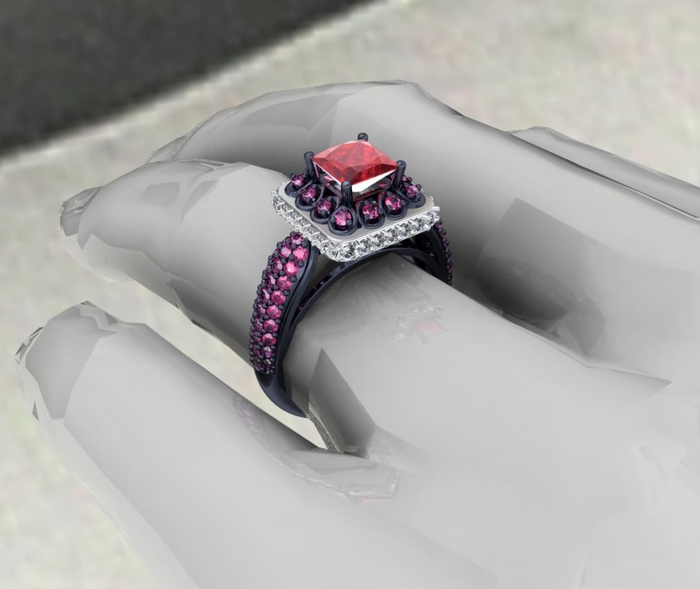 Princess Cut Diamond Halo Engagement Ring CAD-RPSV002 3D print model_3