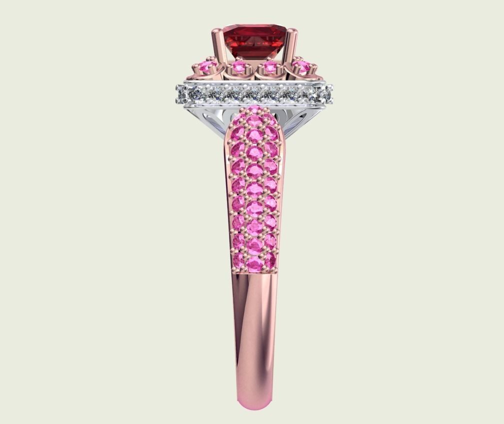 Princess Cut Diamond Halo Engagement Ring CAD-RPSV002 3D print model_7