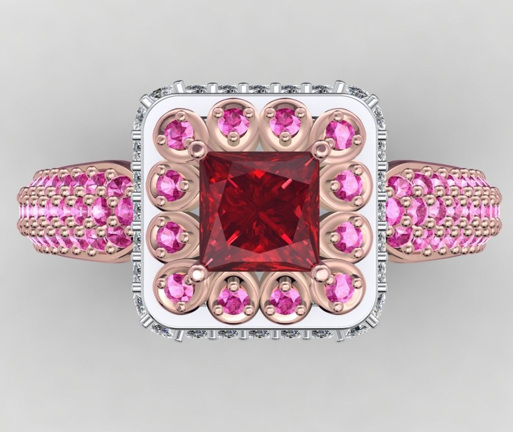 Princess Cut Diamond Halo Engagement Ring CAD-RPSV002 3D print model_5