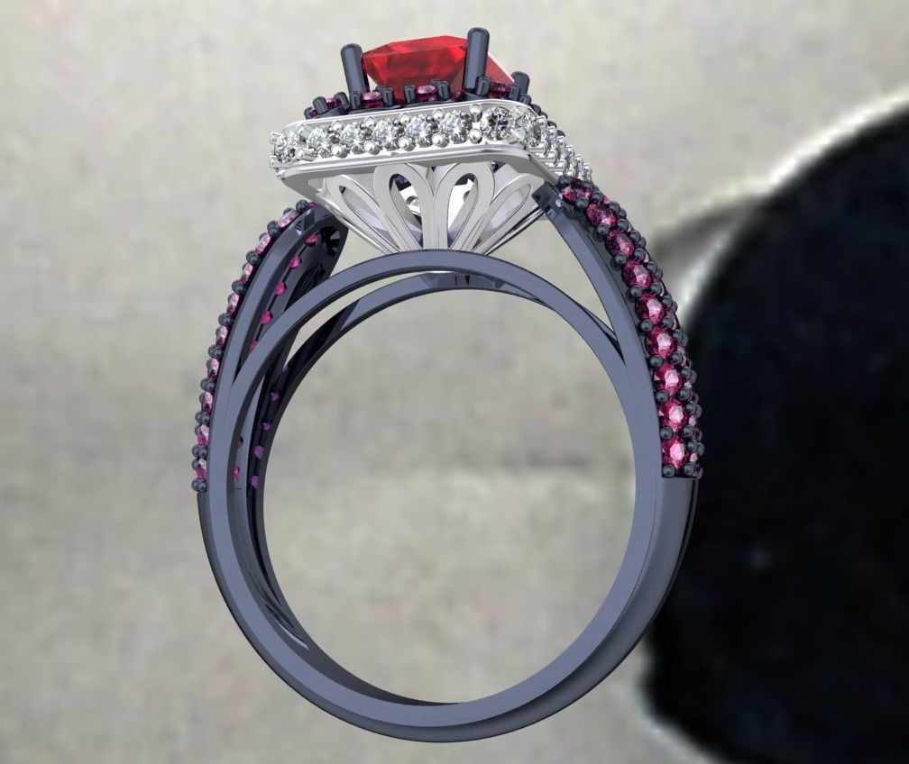 Princess Cut Diamond Halo Engagement Ring CAD-RPSV002 3D print model_2