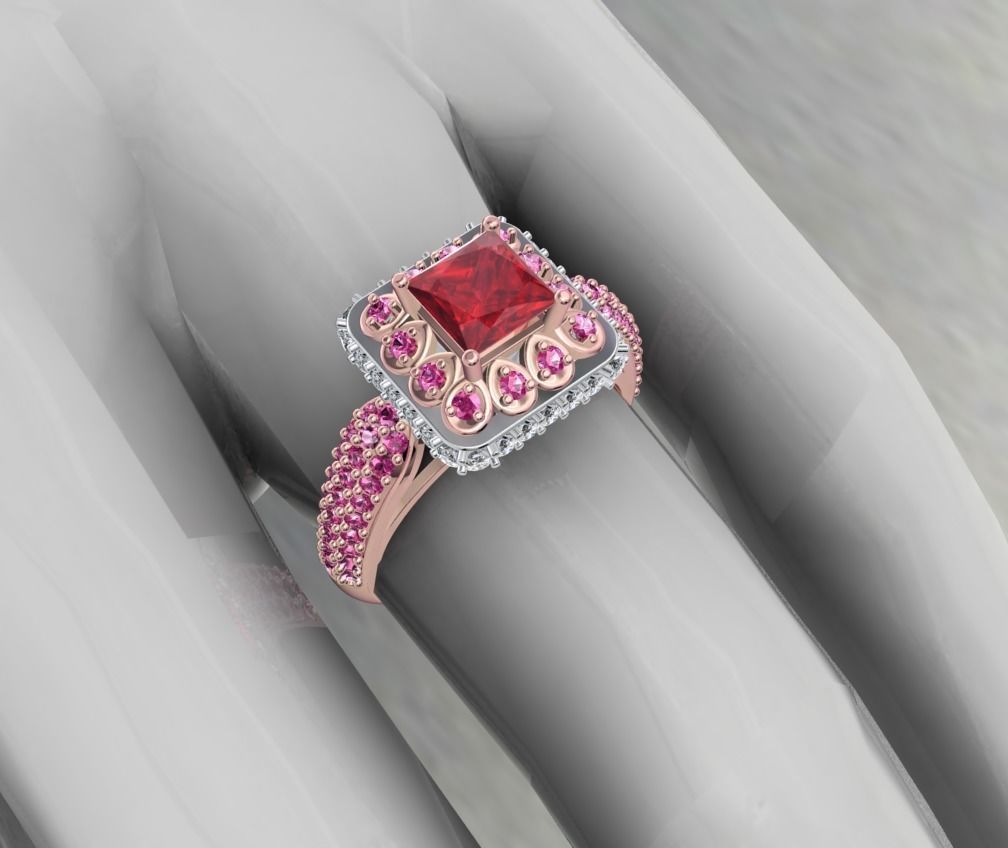 Princess Cut Diamond Halo Engagement Ring CAD-RPSV002 3D print model_14