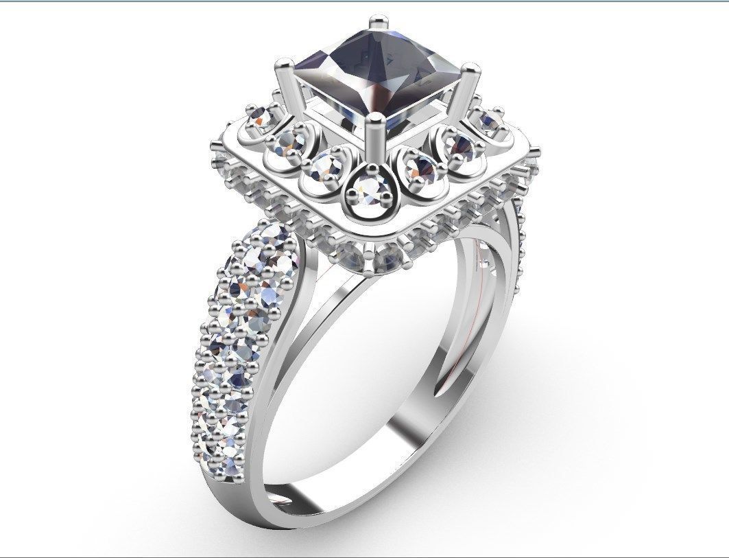 Princess Cut Diamond Halo Engagement Ring CAD-RPSV002 3D print model_54