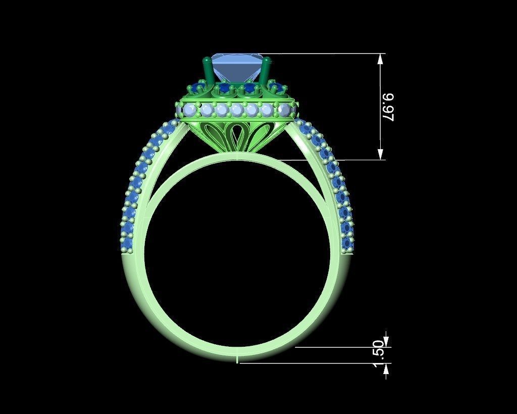 Princess Cut Diamond Halo Engagement Ring CAD-RPSV002 3D print model_40
