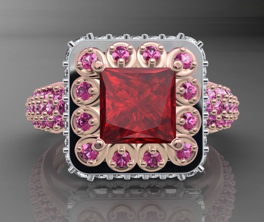 Princess Cut Diamond Halo Engagement Ring CAD-RPSV002 3D print model_16