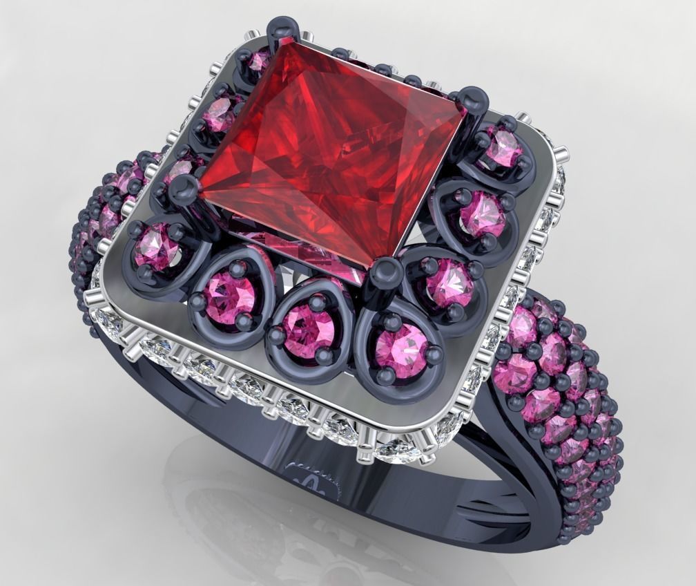 Princess Cut Diamond Halo Engagement Ring CAD-RPSV002 3D print model_31