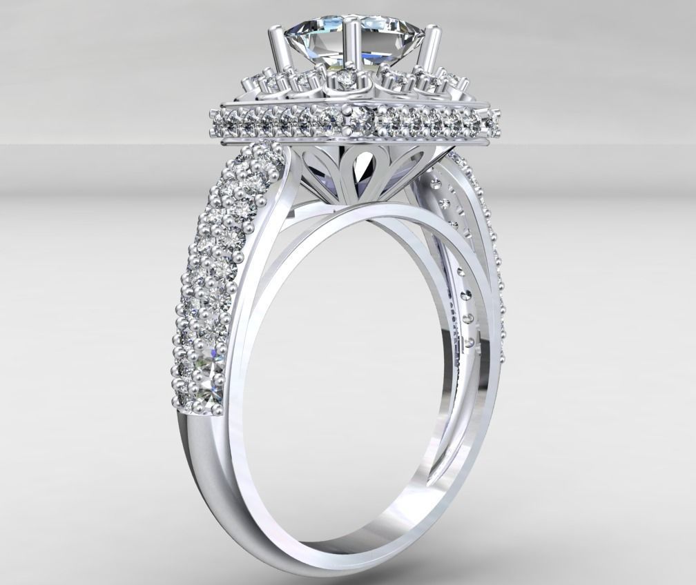 Princess Cut Diamond Halo Engagement Ring CAD-RPSV002 3D print model_24