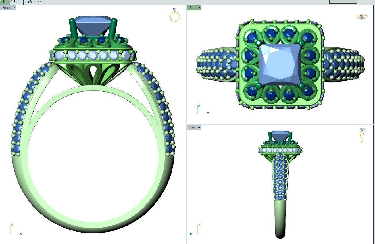 Princess Cut Diamond Halo Engagement Ring CAD-RPSV002 3D print model_43