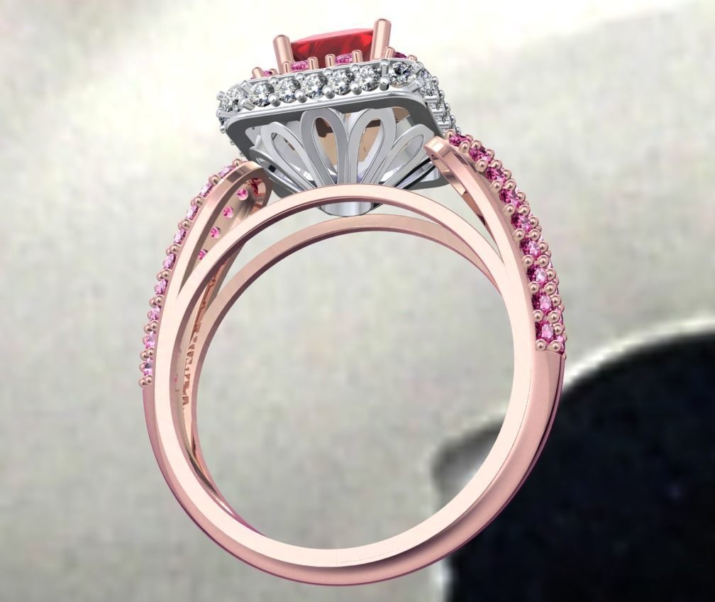 Princess Cut Diamond Halo Engagement Ring CAD-RPSV002 3D print model_11