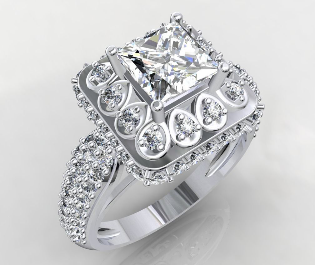 Princess Cut Diamond Halo Engagement Ring CAD-RPSV002 3D print model_22